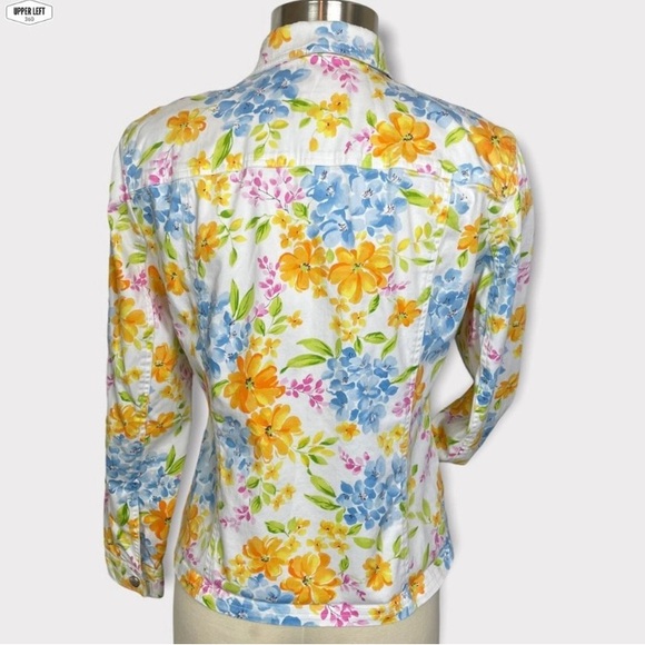 Stretch Denim Floral Jacket Full Zip Y2K Unique Jones New York Small - Picture 8 of 16